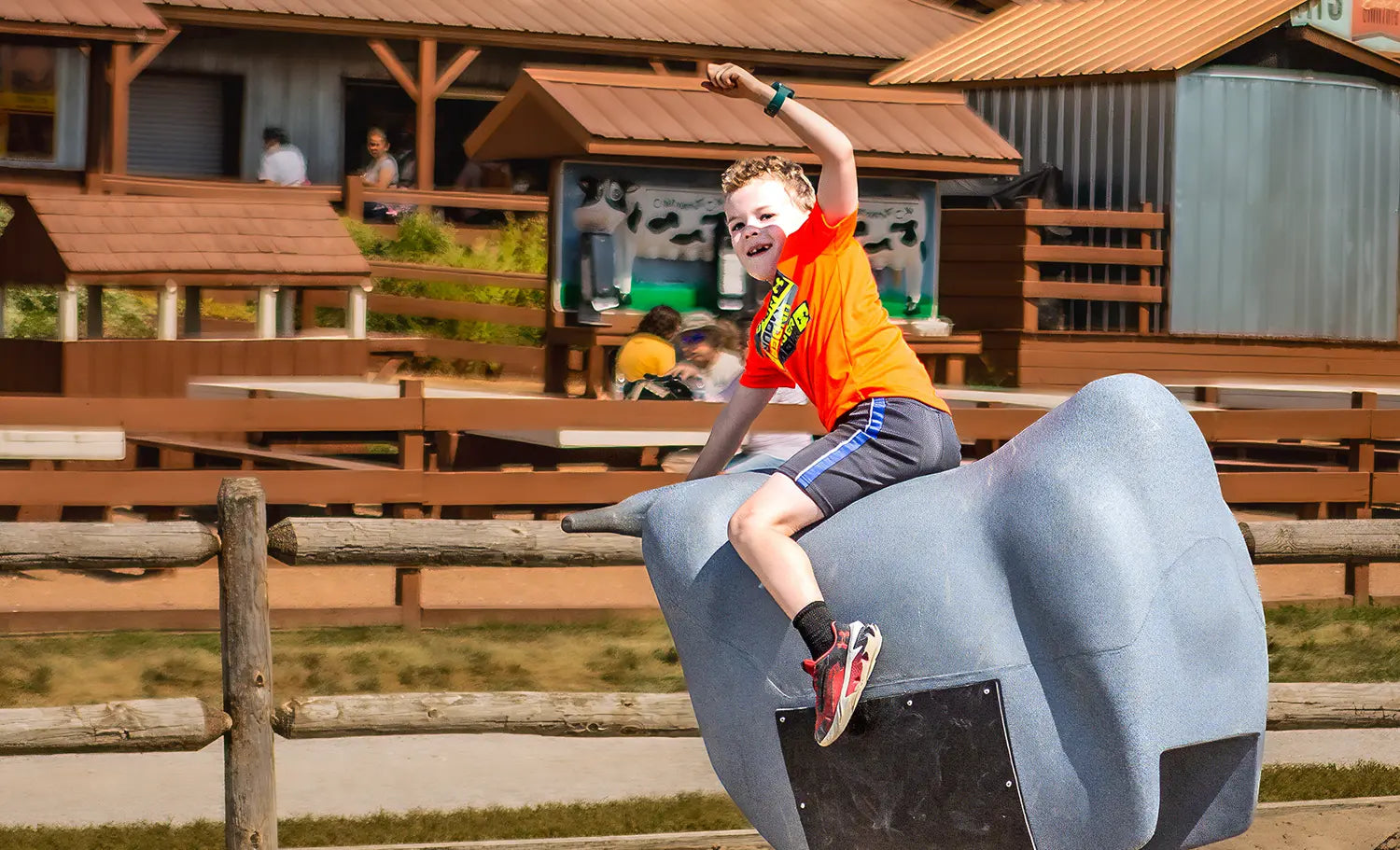 Children enjoying farm animals at Center Grove Orchard Farm Camp